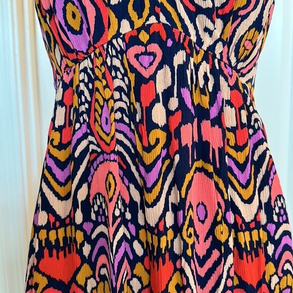 Boden Grace Flutter Sleeve Dress Navy Ikat Mini Crinkle Pockets Size 2R Pockets - Picture 10 of 16